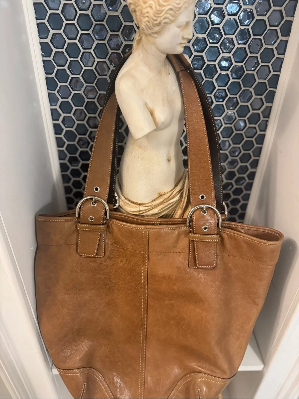 Coach 9547 Vintage Large Tan Leather Handbag Shoulder Saddle Hobo Bag carry all